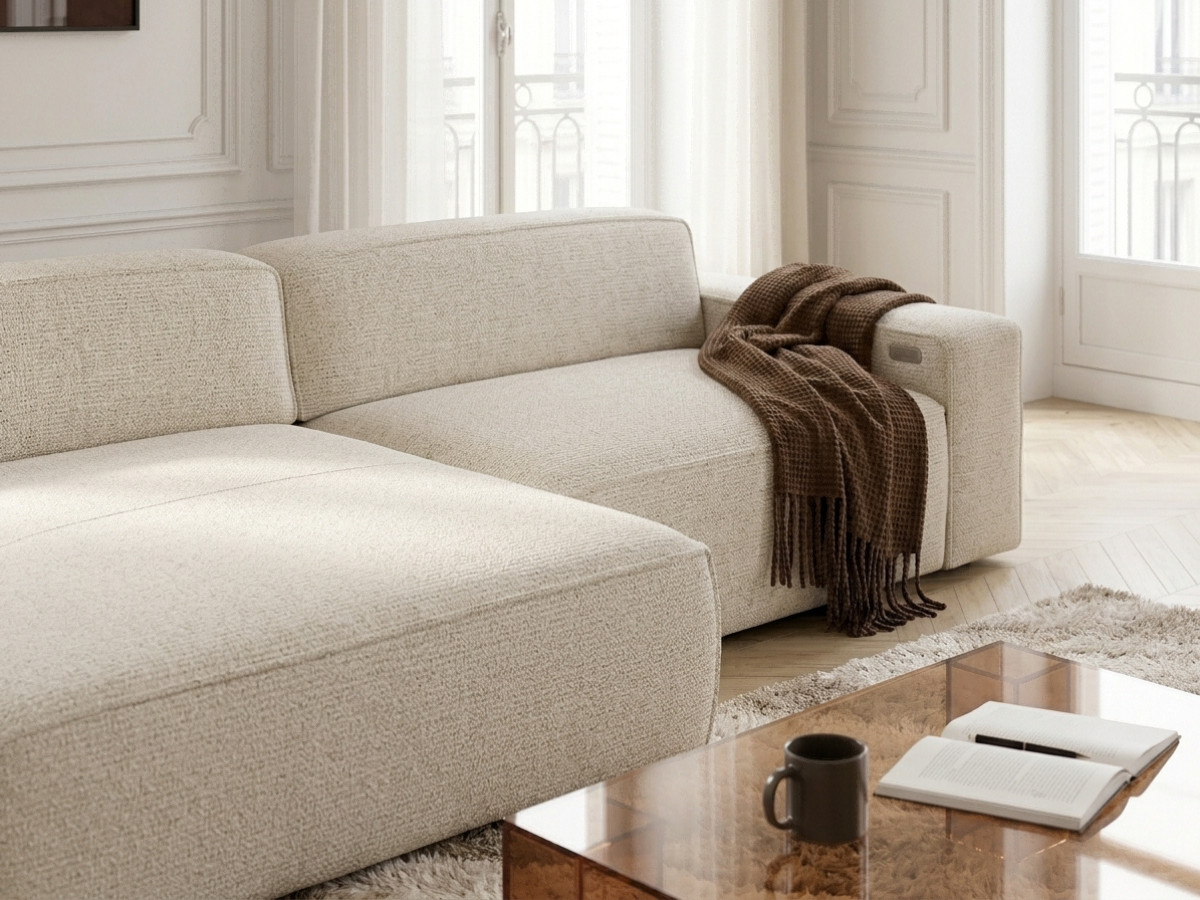 Canapé d'angle convertible avance-recule électrique ABEL tissu chiné