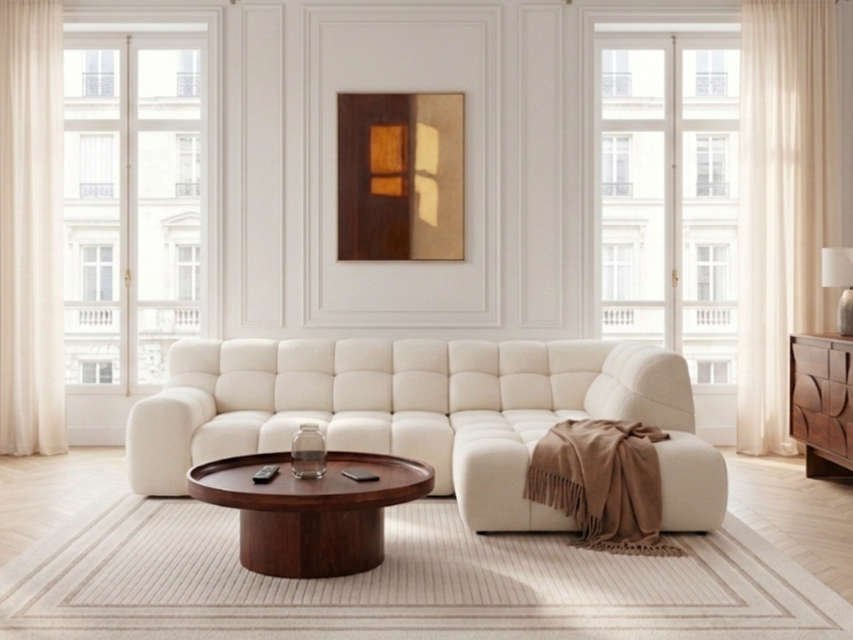 Canapé d'angle L convertible avance-recule électrique ANDRE texturé blanc — vue 4