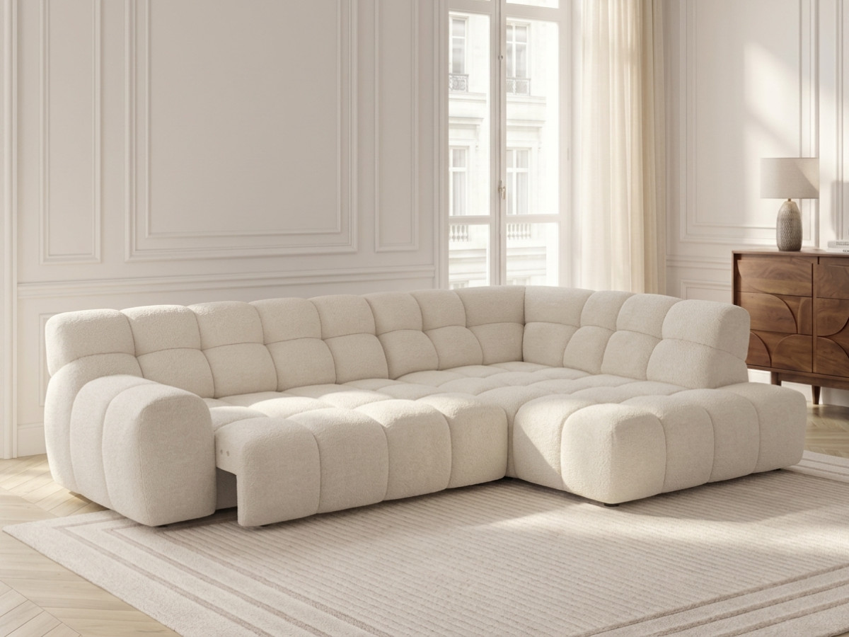 Canapé d'angle L convertible avance-recule électrique ANDRE texturé blanc — vue 5