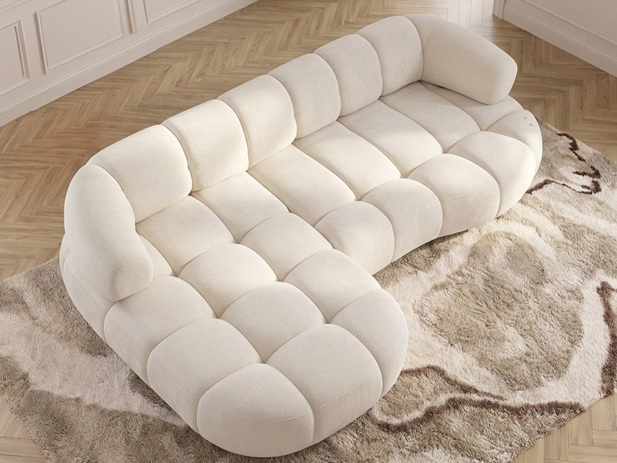 Canapé d'angle convertible avance-recule électrique LOVELY tissu lisse