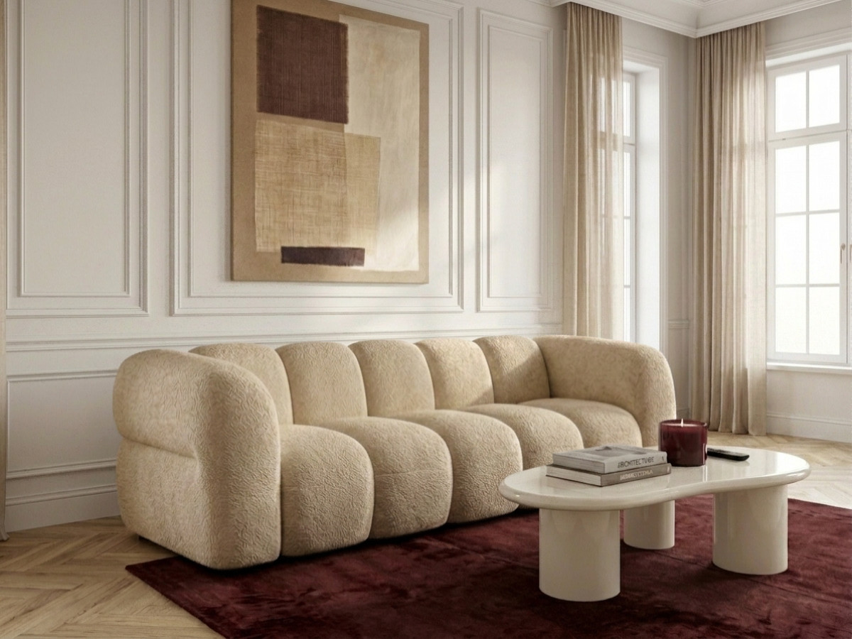 Canapé droit fixe 3 places CURVY tissu chenille
