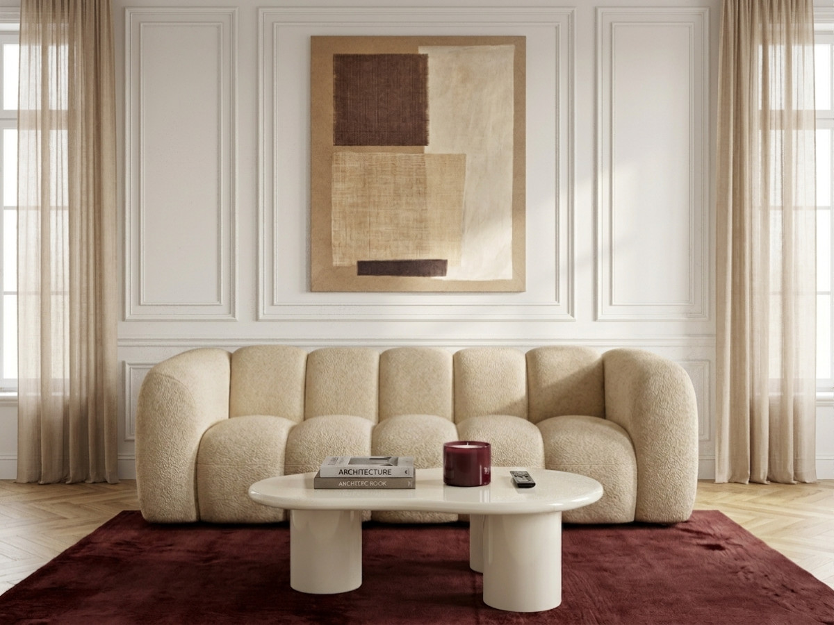 Canapé droit fixe 3 places CURVY tissu chenille