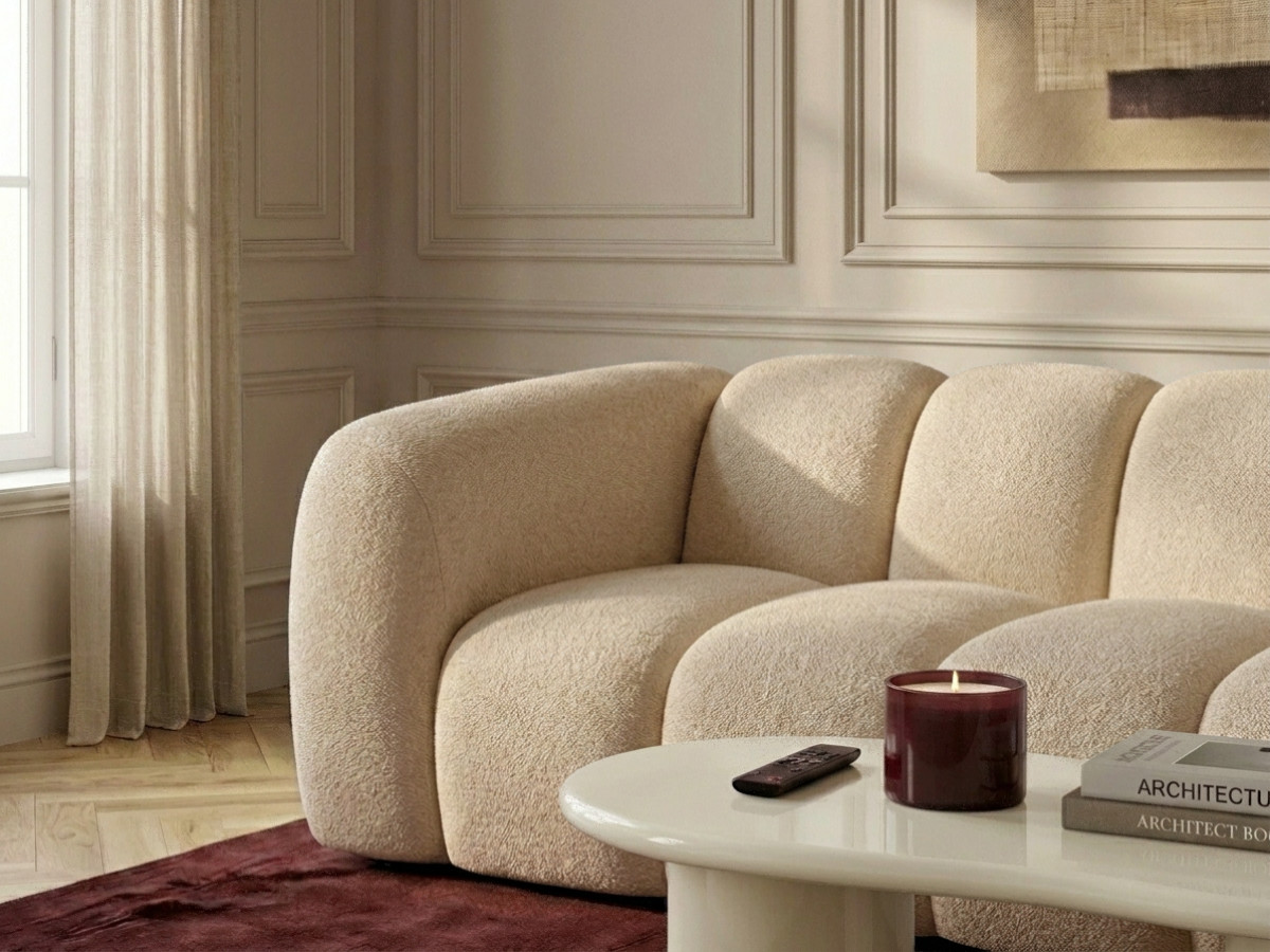 Canapé droit fixe 3 places CURVY tissu chenille