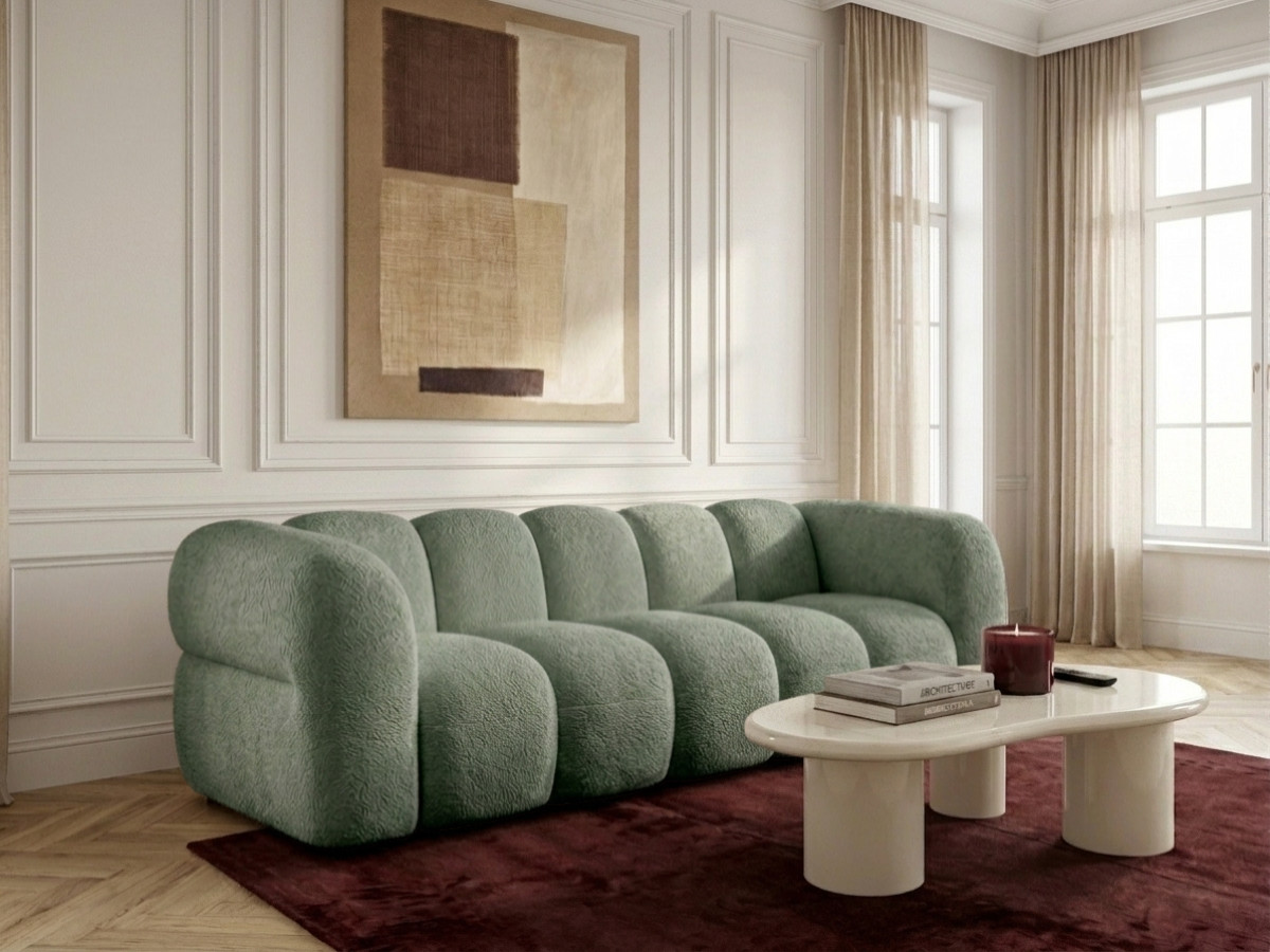 Canapé droit fixe 3 places CURVY tissu chenille