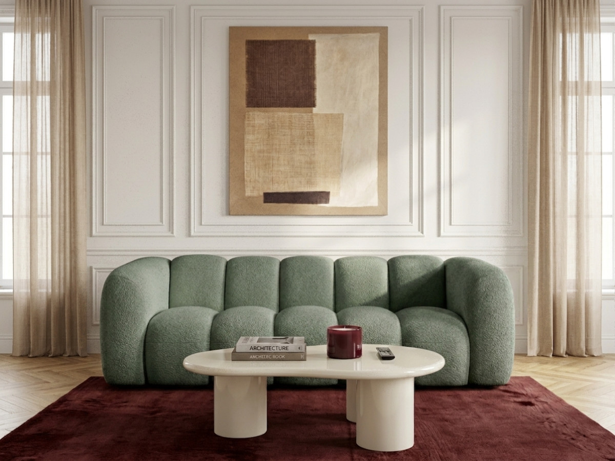 Canapé droit fixe 3 places CURVY tissu chenille
