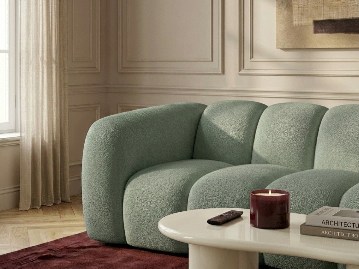 Canapé droit fixe 3 places CURVY tissu chenille