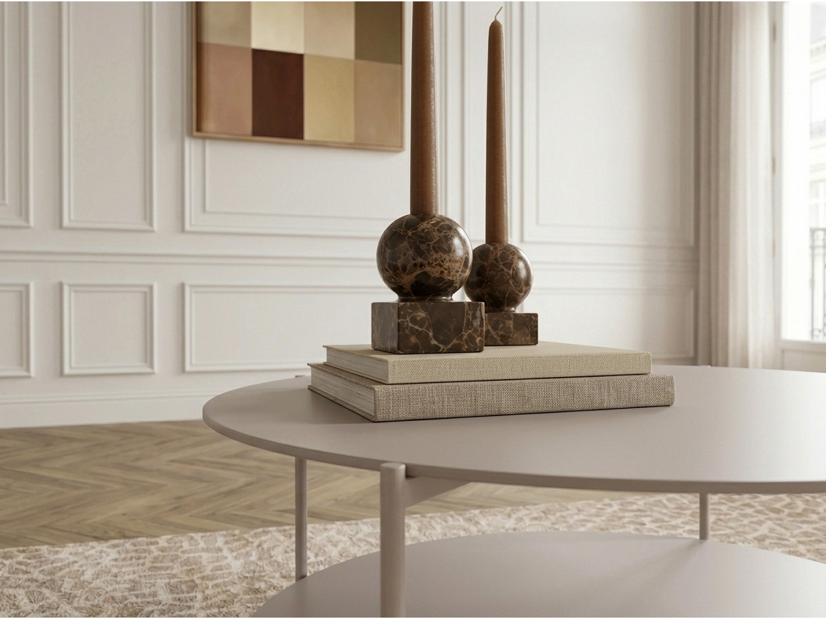 Table basse D.80 cm MELI métal et verre trempé beige — vue 5
