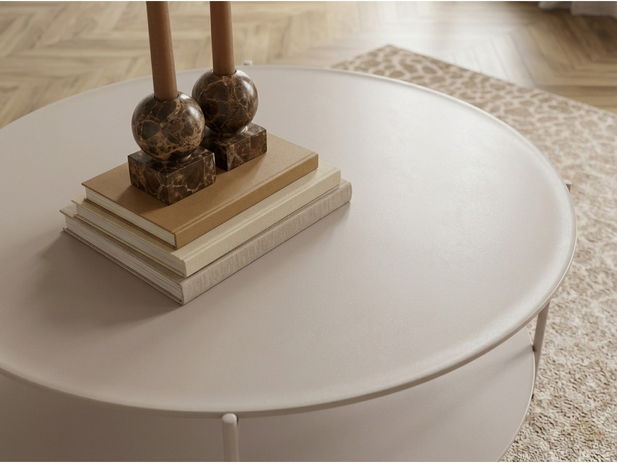 Table basse D.80 cm MELI métal et verre trempé beige — vue 6