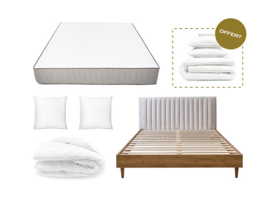 Lit OCEANE en 160 x 200 cm, matelas PACO, couette tempérée en 240 x 260 cm et deux oreillers RE-DREAM en 60 x 60 cm