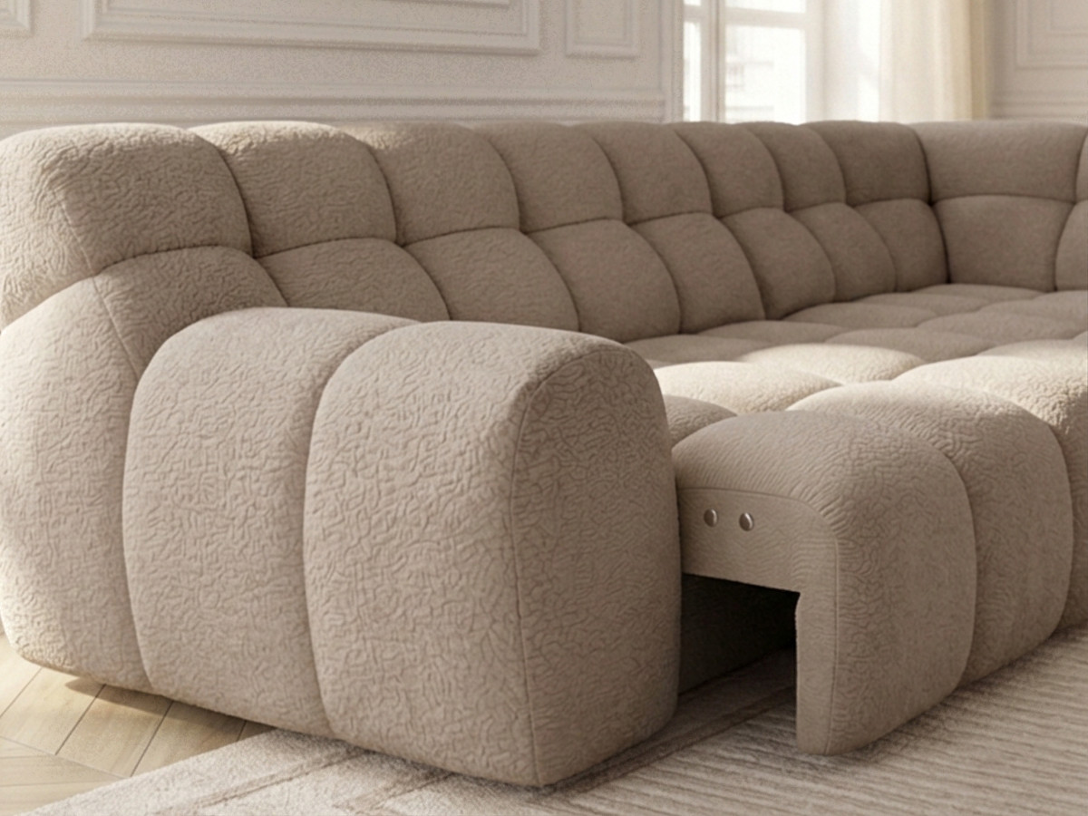 Canapé d'angle L convertible avance-recule électrique ANDRE texturé beige — vue 5