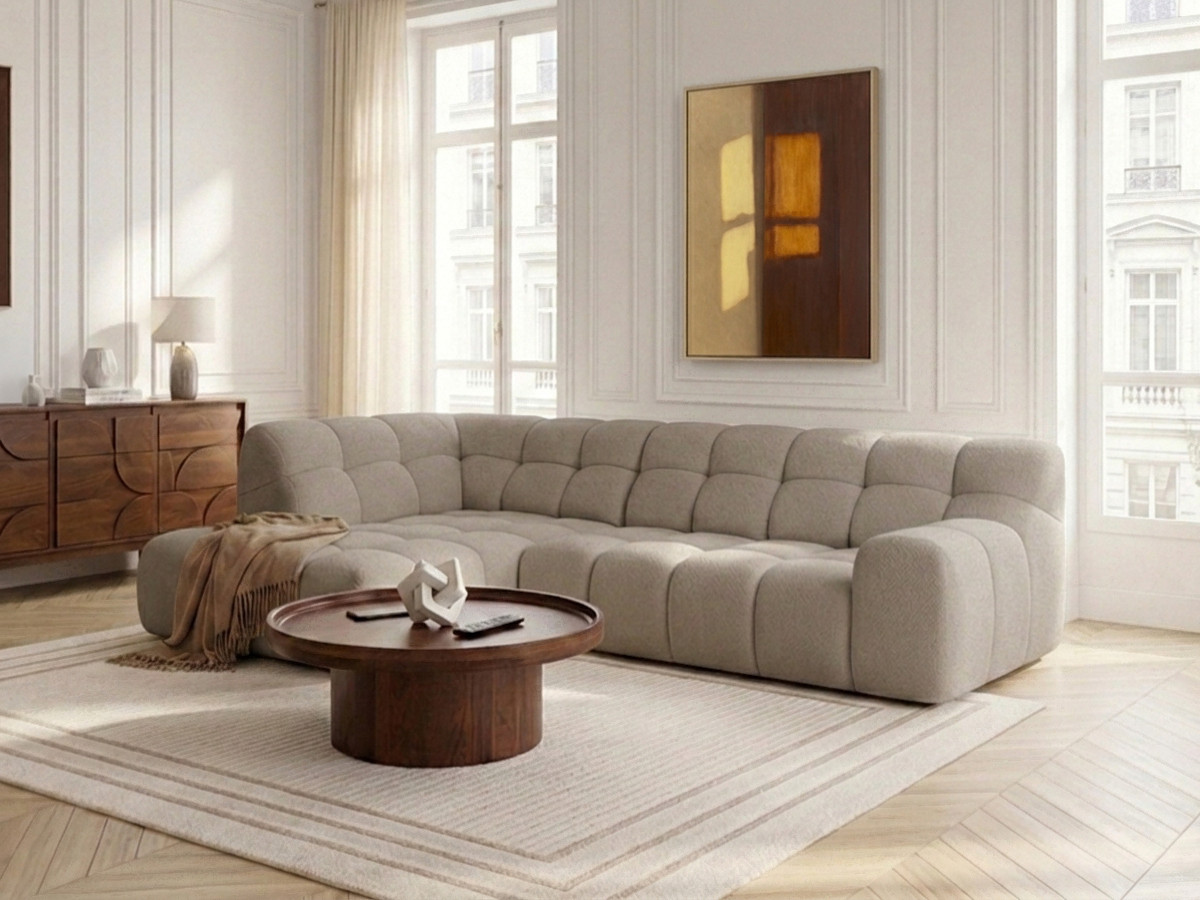 Canapé d'angle L convertible avance-recule électrique ANDRE texturé beige