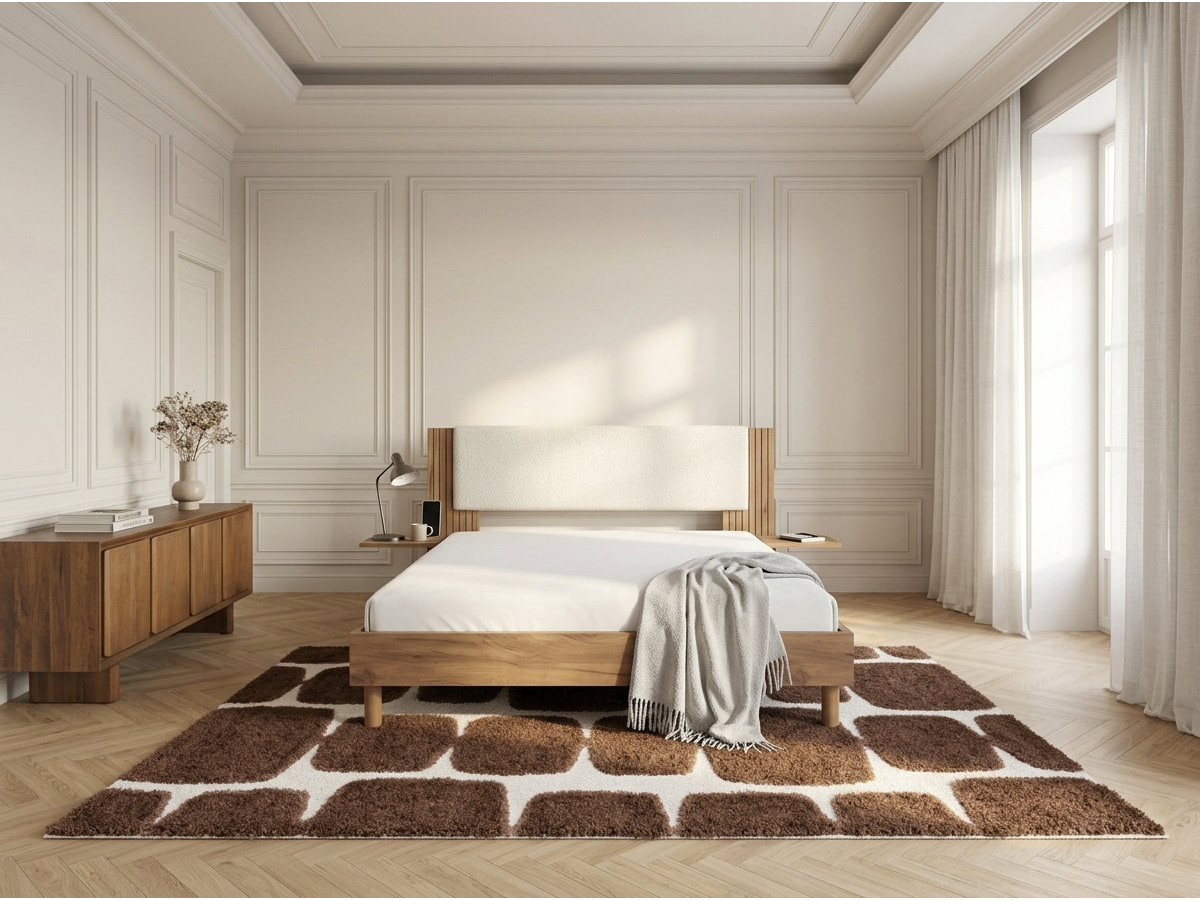 Lit LIOR lattes massives pieds en bois naturel beige