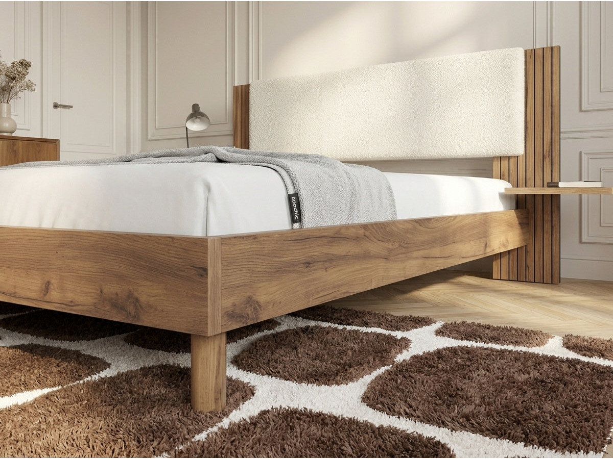 LIOR bed met massieve lattenbodem en poten van natuurlijk hout