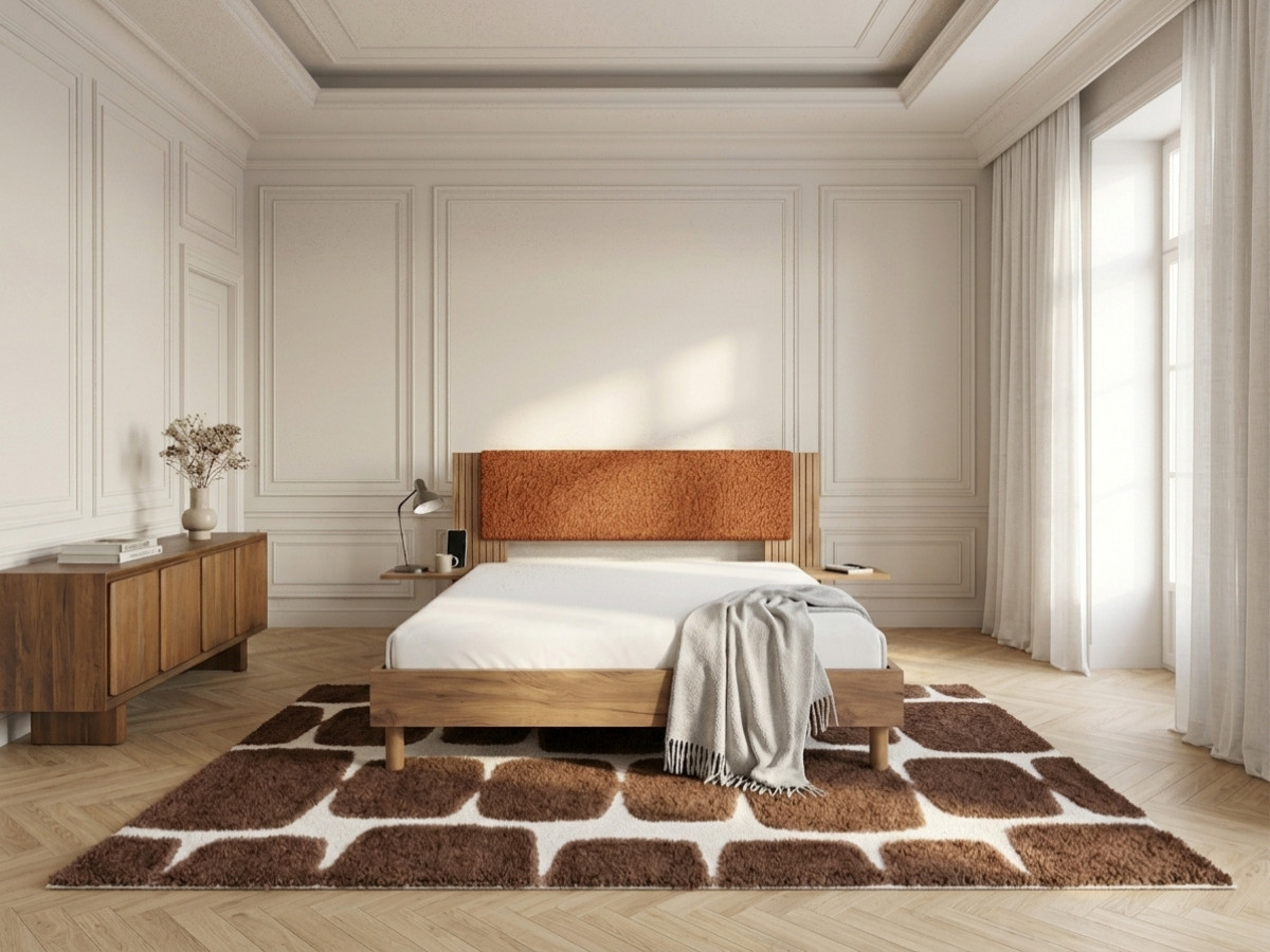 Lit LIOR lattes massives pieds en bois naturel orange