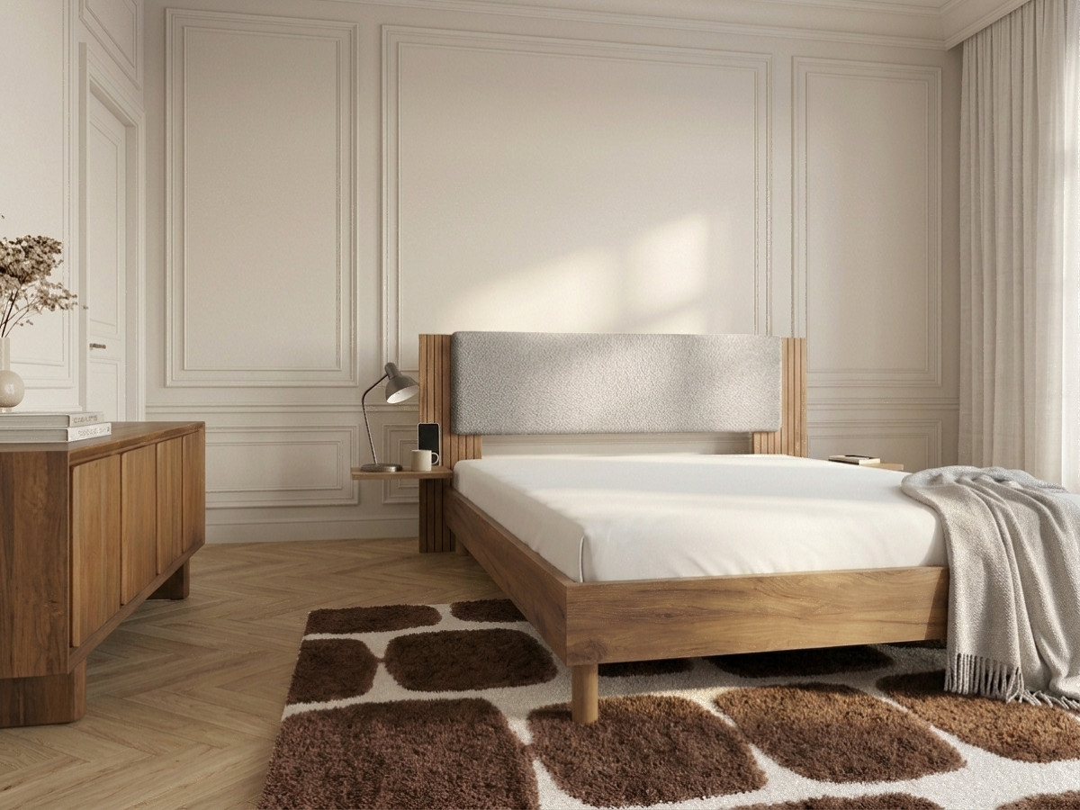 Lit LIOR lattes massives pieds en bois naturel gris clair — vue 4