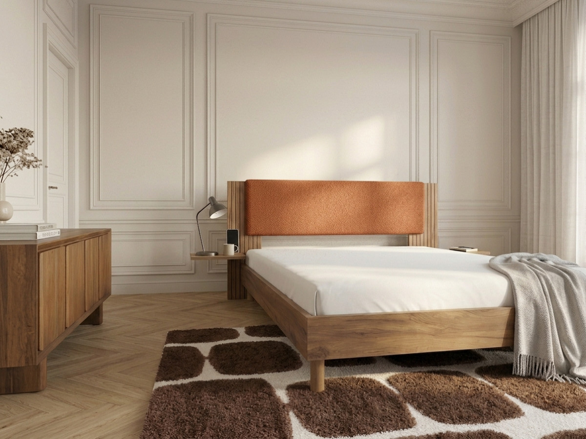 LIOR bed met massieve lattenbodem en poten van natuurlijk hout