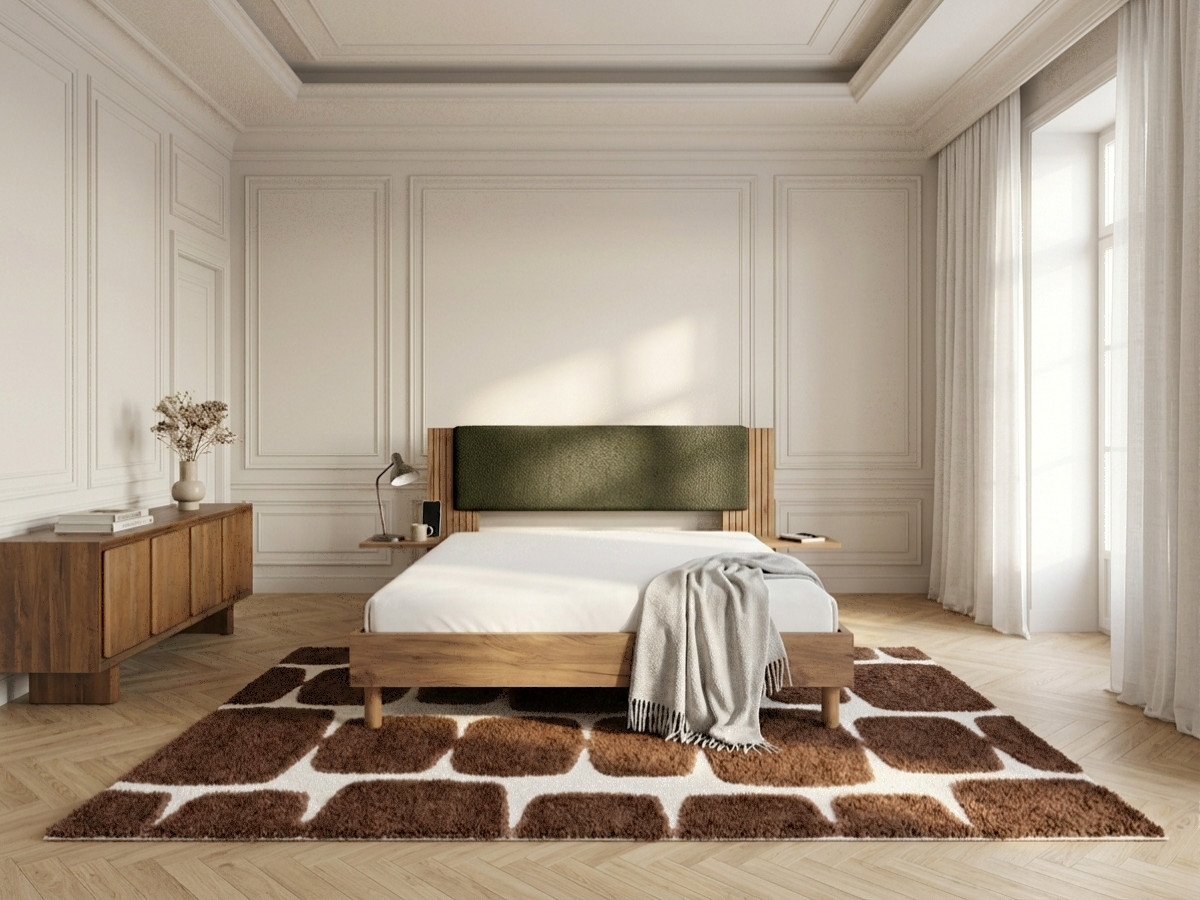 Lit LIOR lattes massives pieds en bois naturel vert