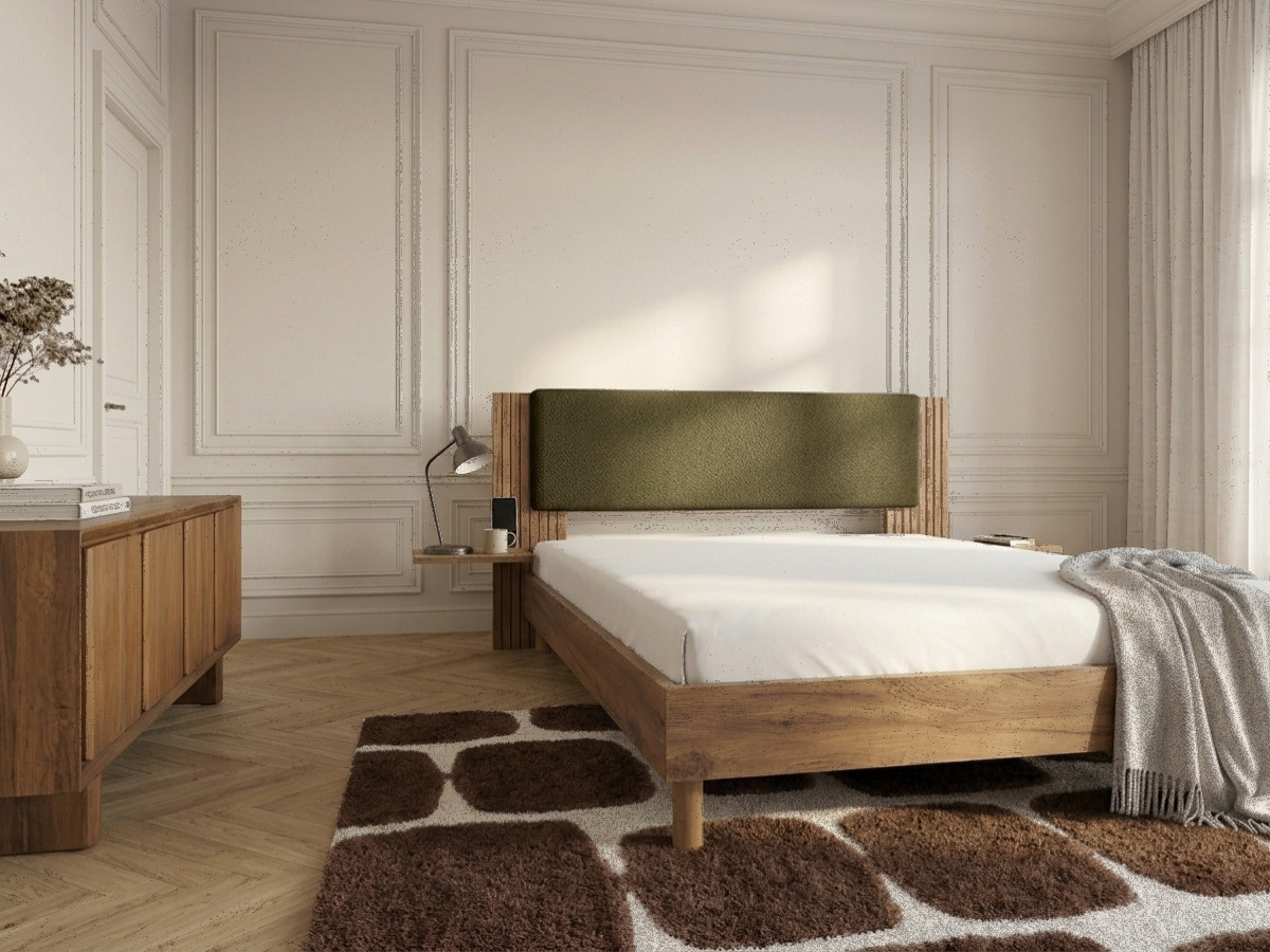 LIOR bed met massieve lattenbodem en poten van natuurlijk hout