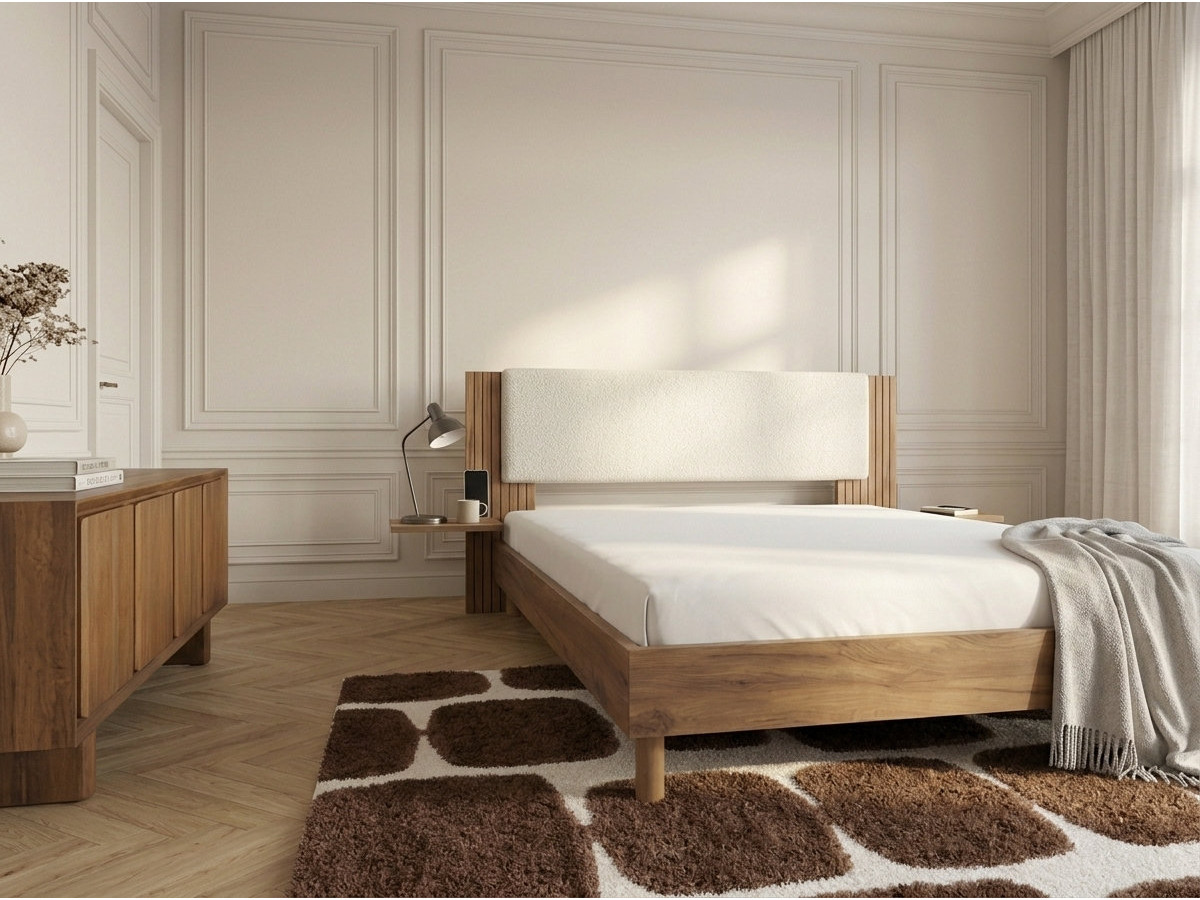 LIOR bed met massieve lattenbodem en poten van natuurlijk hout