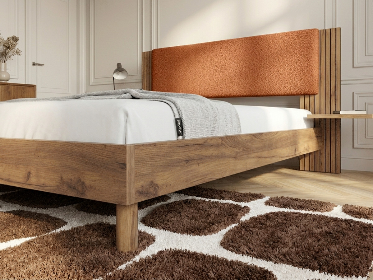 LIOR bed met massieve lattenbodem en poten van natuurlijk hout