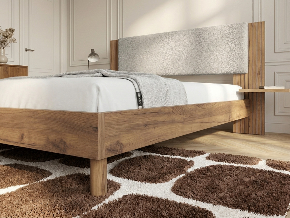 LIOR bed met massieve lattenbodem en poten van natuurlijk hout