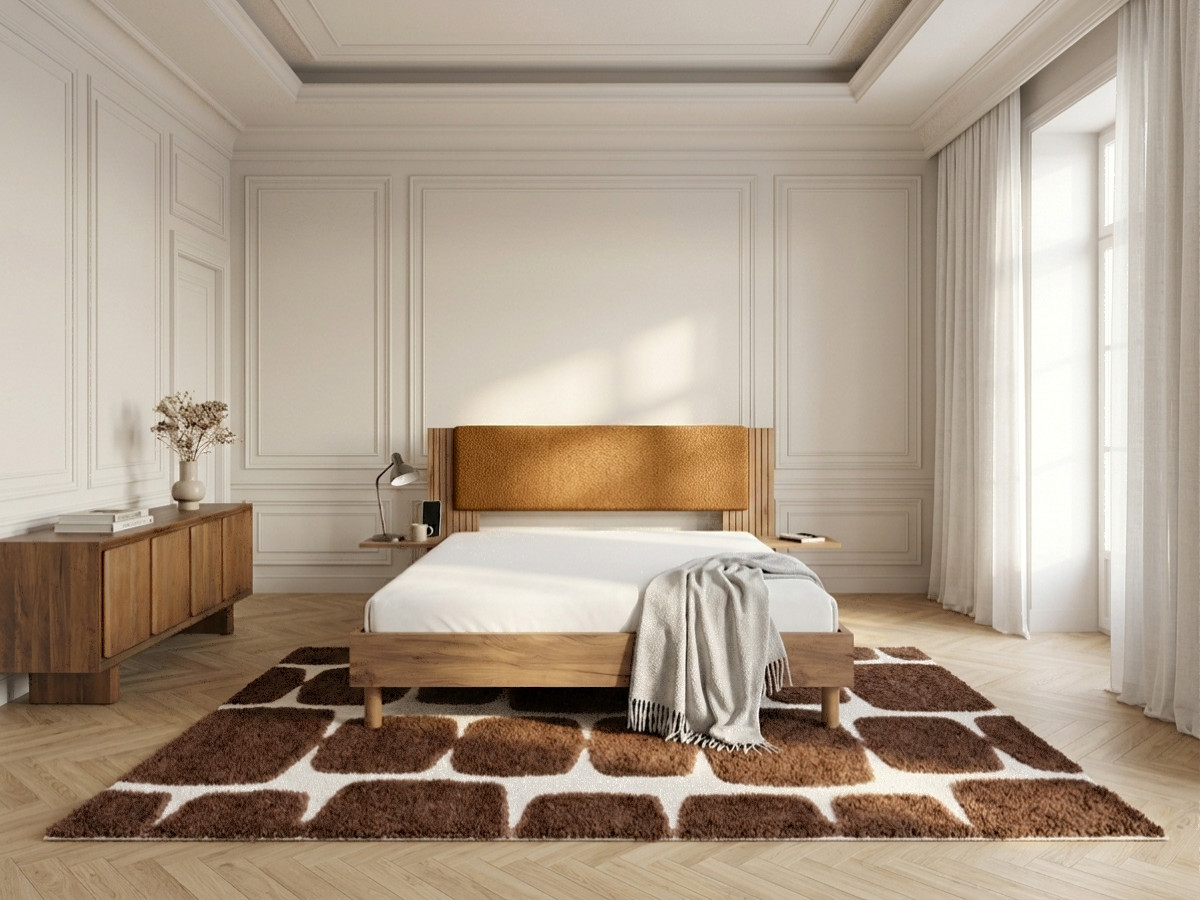 LIOR bed met massieve lattenbodem en poten van natuurlijk hout