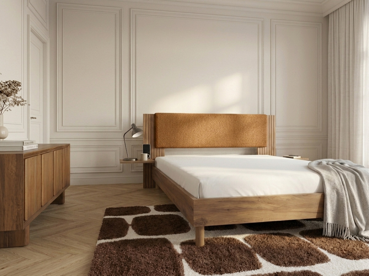 LIOR bed met massieve lattenbodem en poten van natuurlijk hout