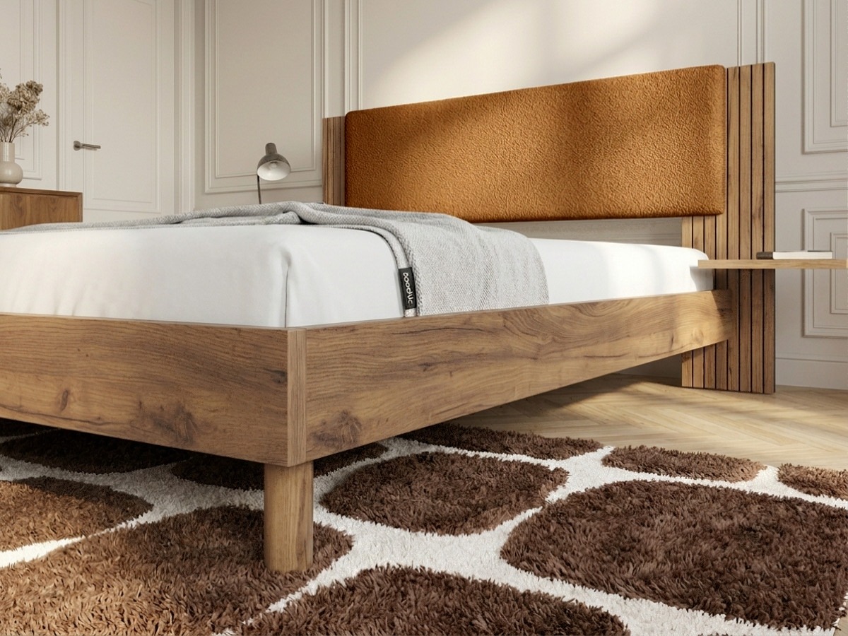 LIOR bed met massieve lattenbodem en poten van natuurlijk hout
