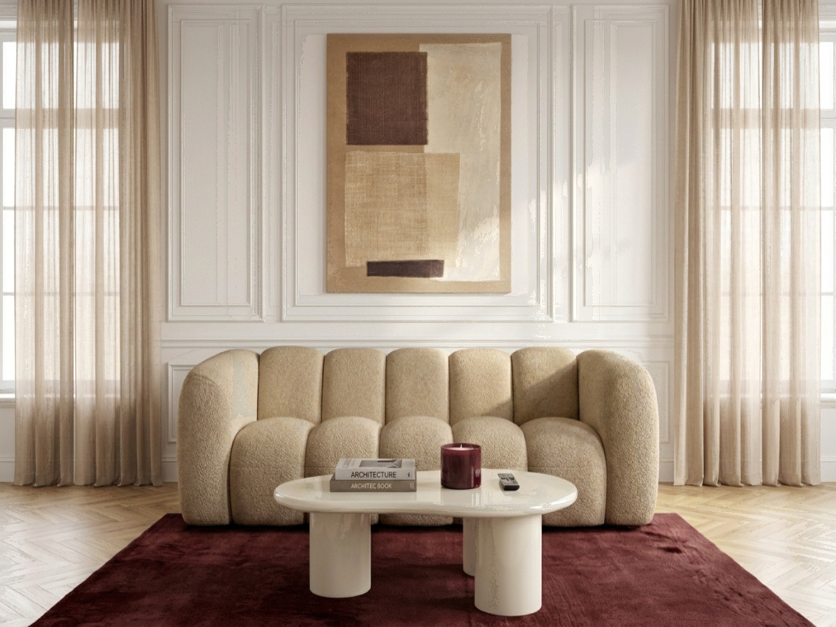 Canapé droit 3 places CURVY chenille marron clair — vue 5