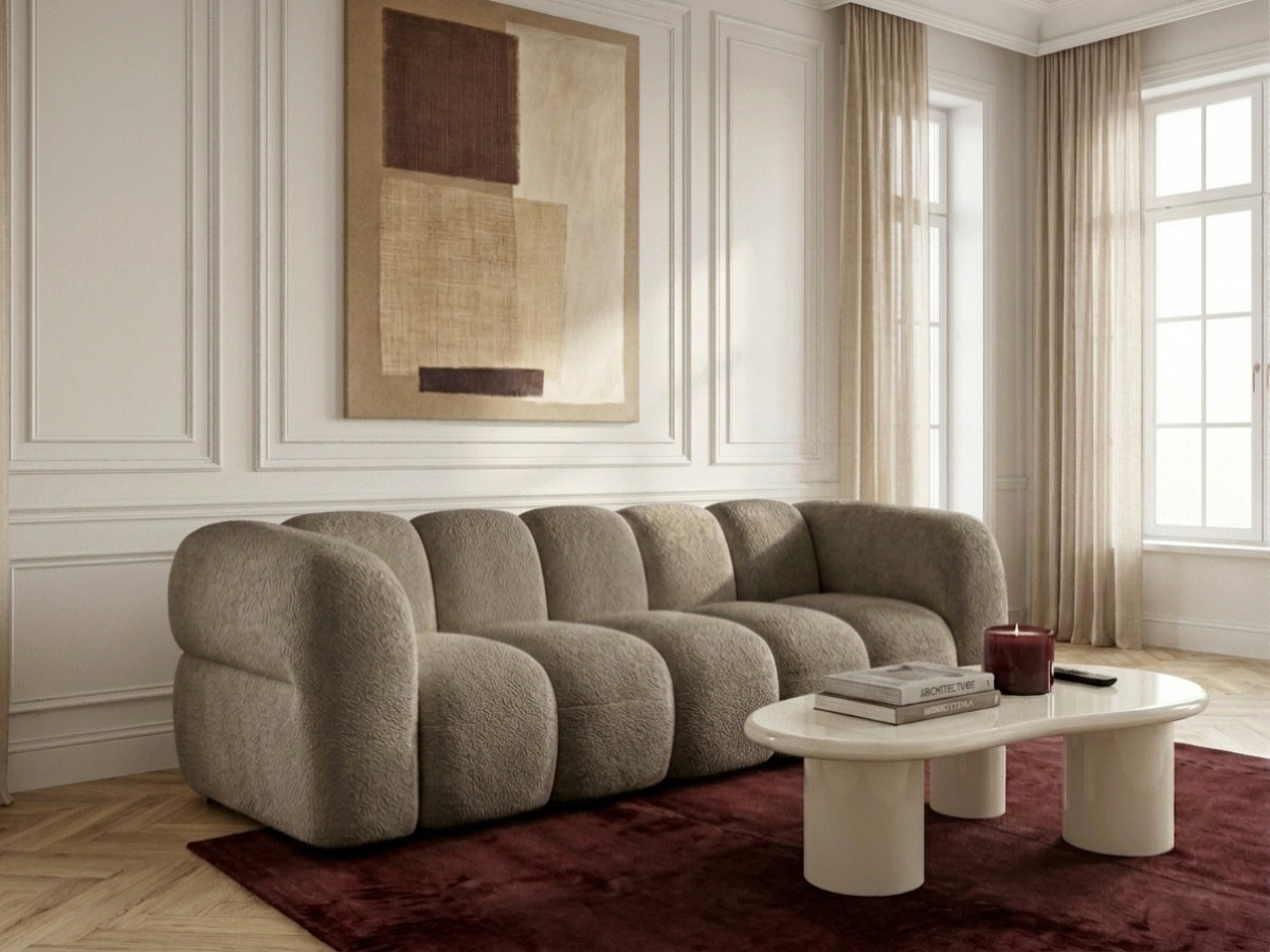 Canapé droit fixe 3 places CURVY tissu chenille