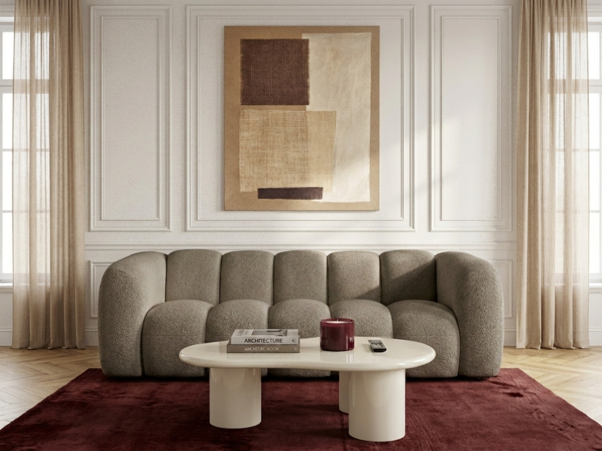Canapé droit fixe 3 places CURVY tissu chenille