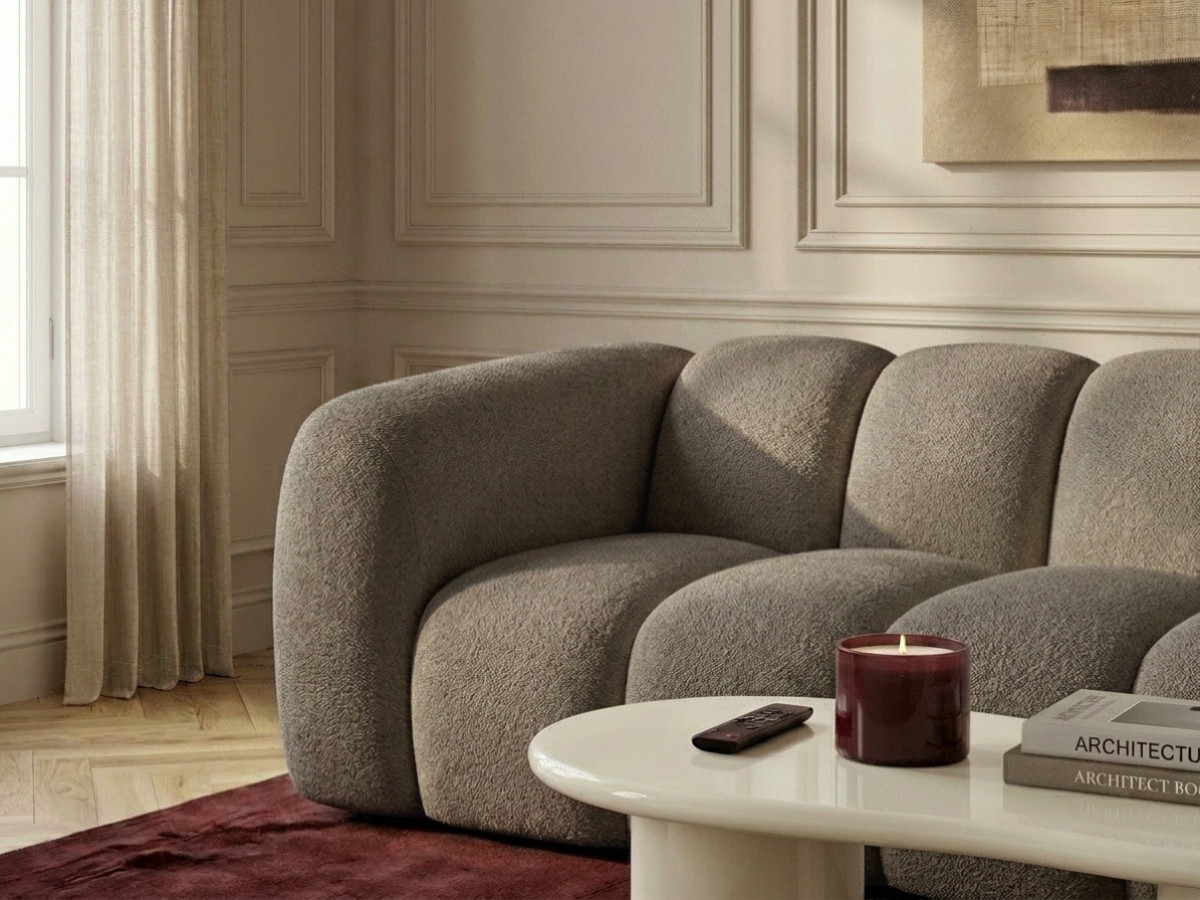Canapé droit fixe 3 places CURVY tissu chenille