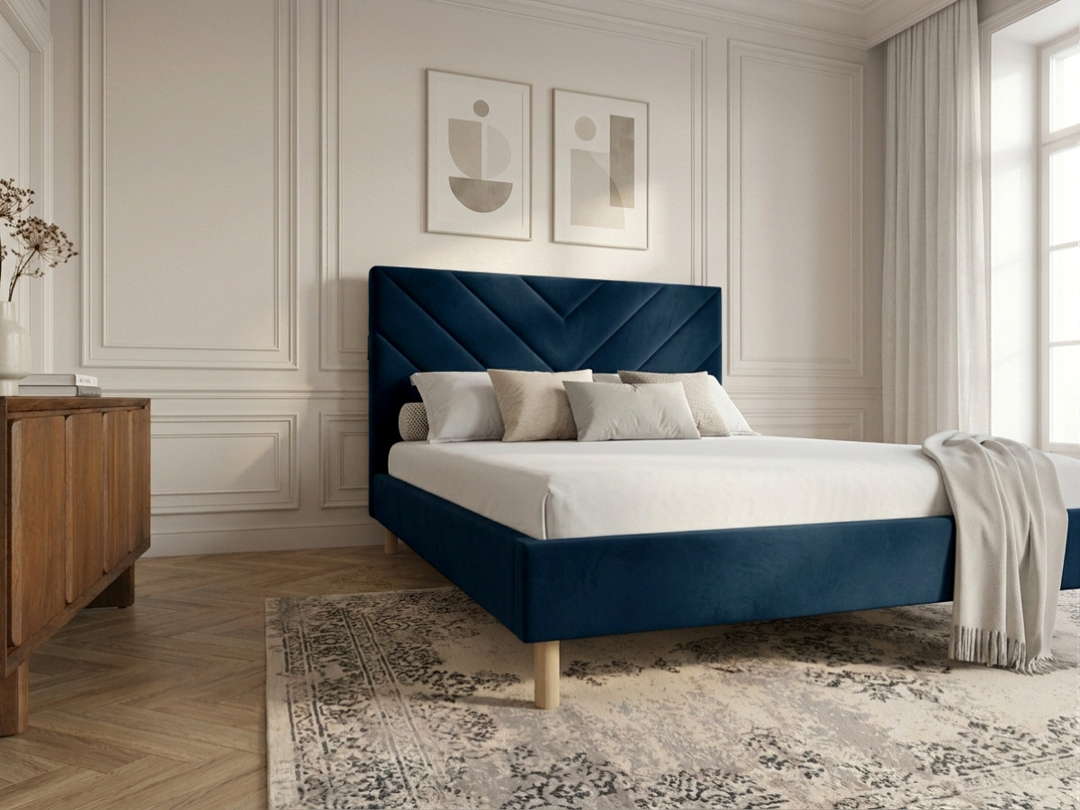 Lit ROMANE avec lattes massives tissu velours