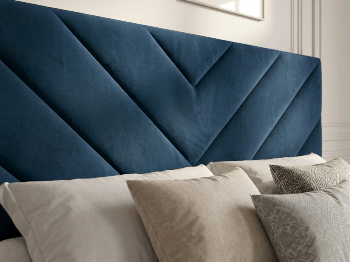 Lit ROMANE avec lattes massives velours bleu foncé — vue 5