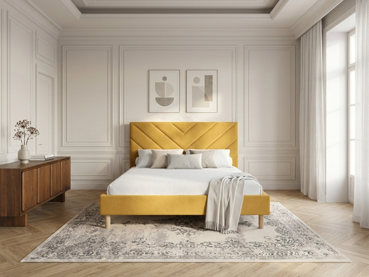 Lit ROMANE avec lattes massives tissu velours