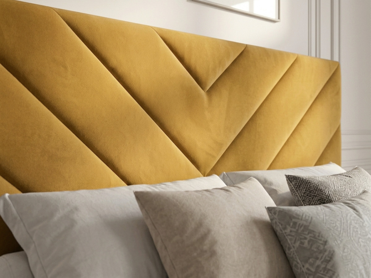 Lit ROMANE avec lattes massives velours jaune — vue 5