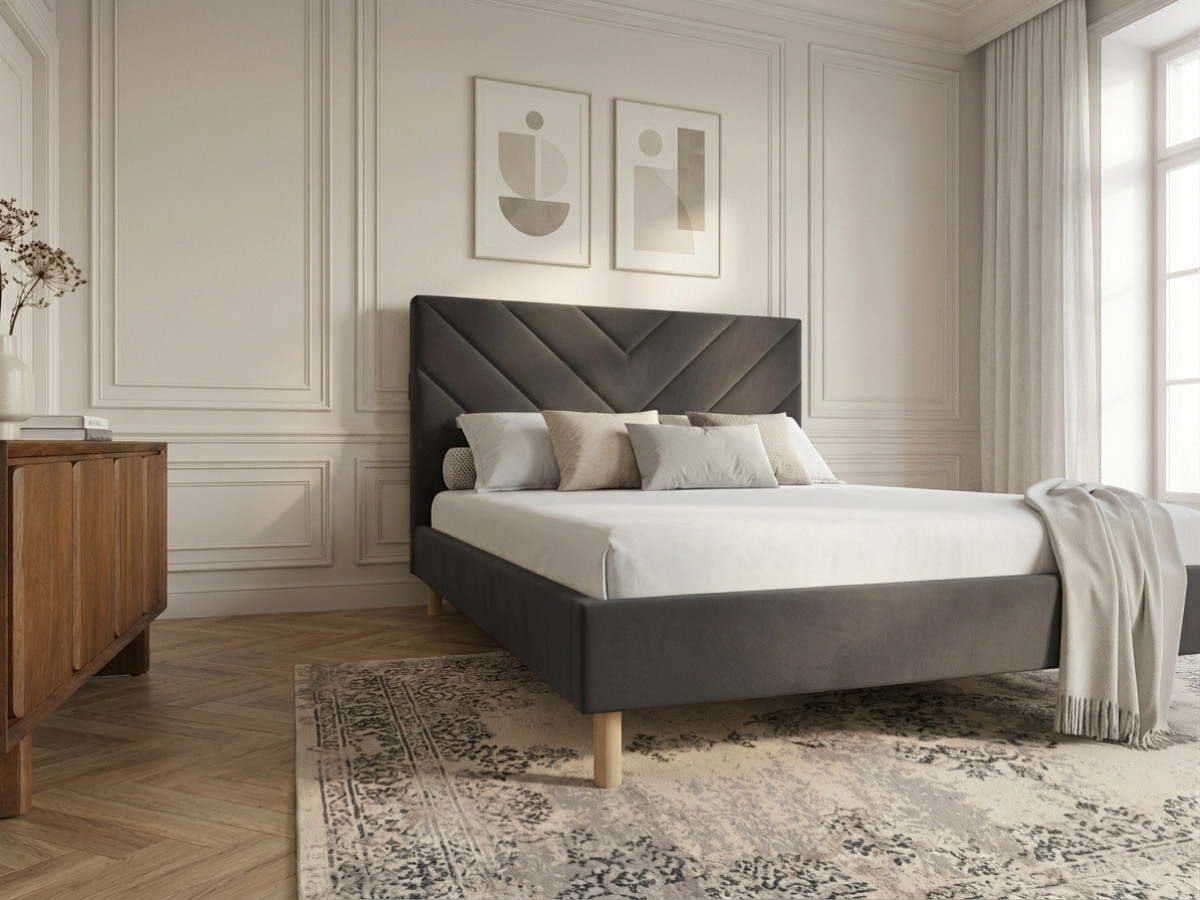 Lit ROMANE avec lattes massives tissu velours