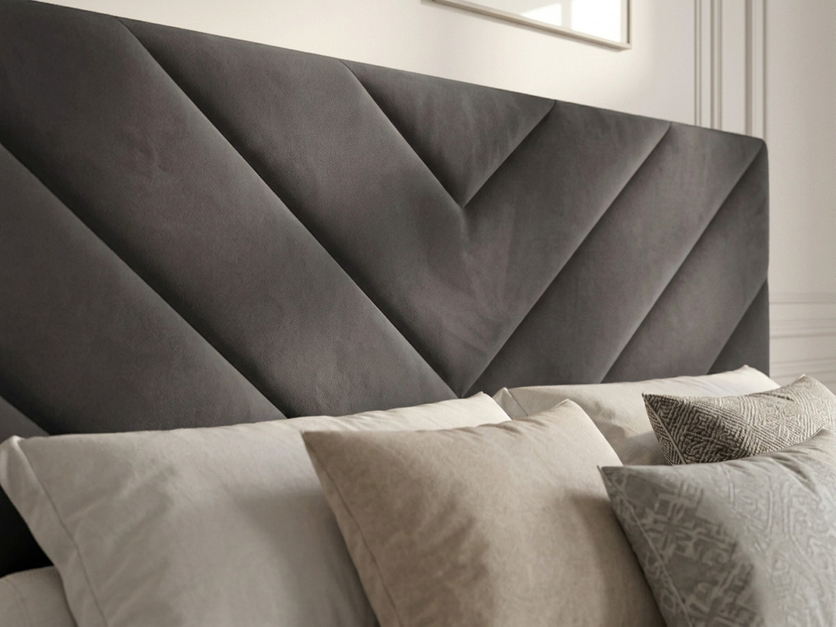 Lit ROMANE avec lattes massives velours gris foncé — vue 5