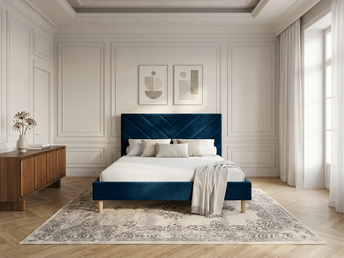 Lit ROMANE avec lattes massives tissu velours