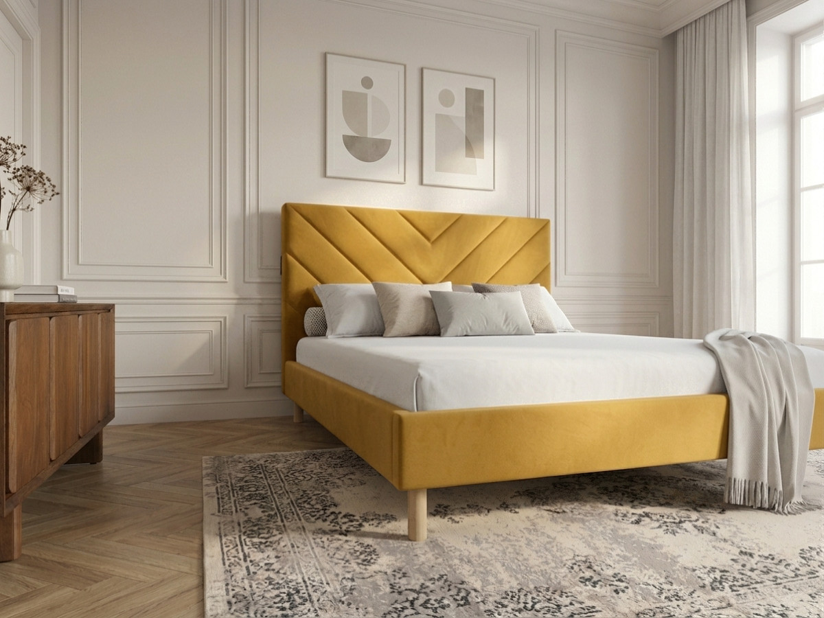Lit ROMANE avec lattes massives tissu velours