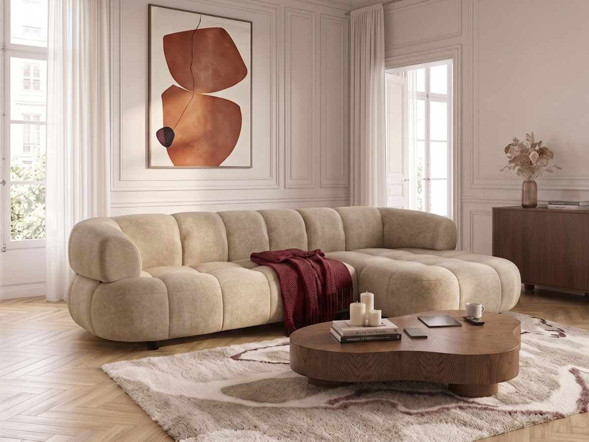 Canapé d'angle convertible avance-recule électrique LOVELY lisse taupe