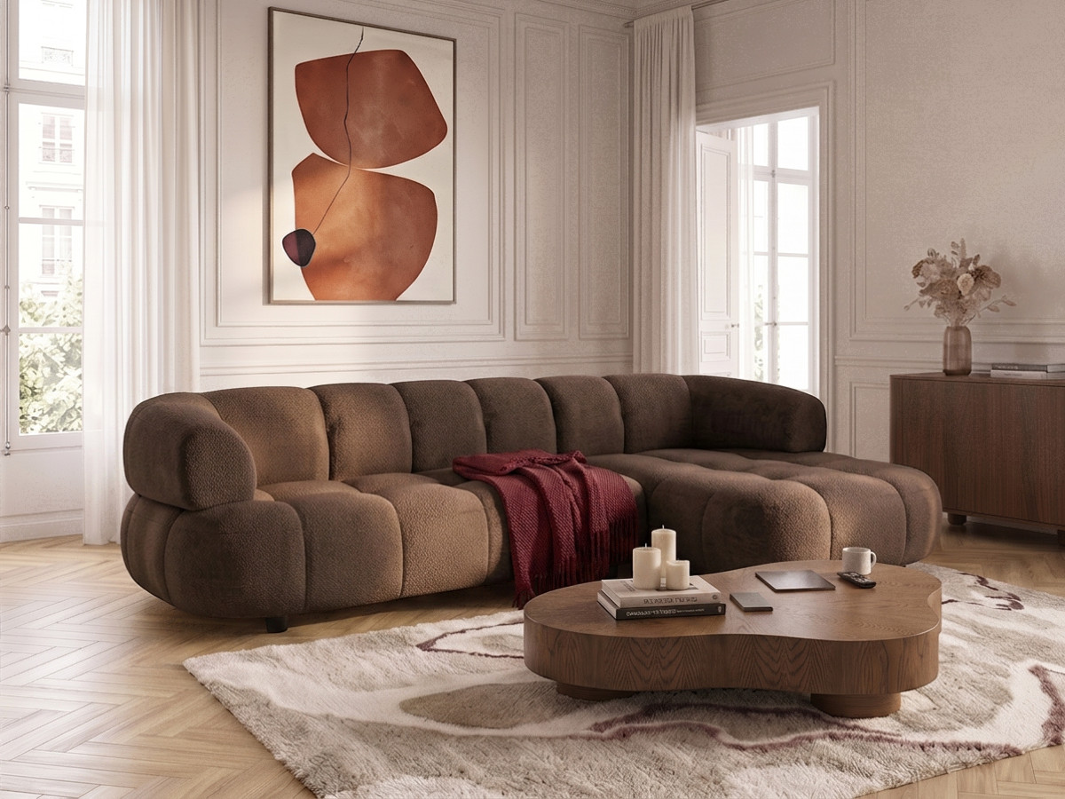 Canapé d'angle convertible avance-recule électrique LOVELY lisse marron