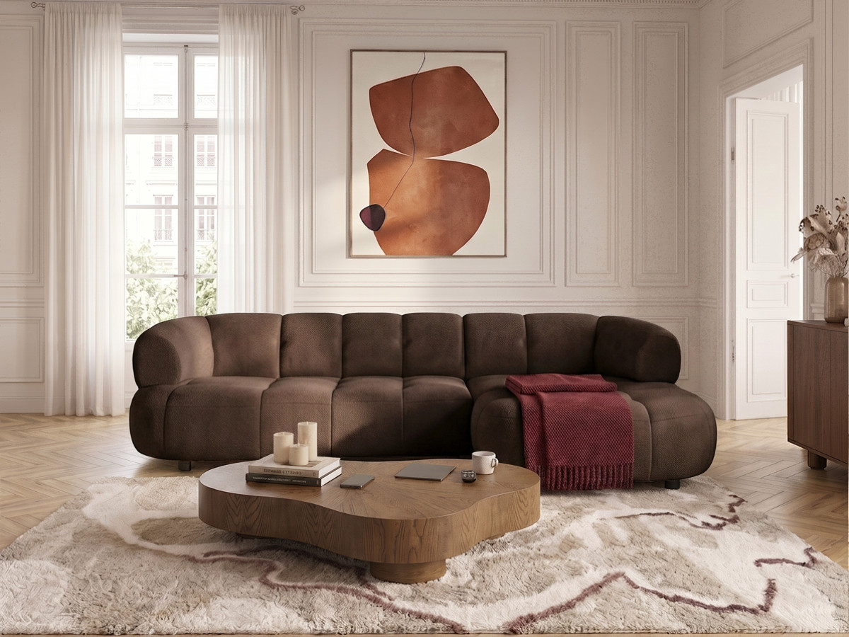 Canapé d'angle convertible avance-recule électrique LOVELY lisse marron — vue 4