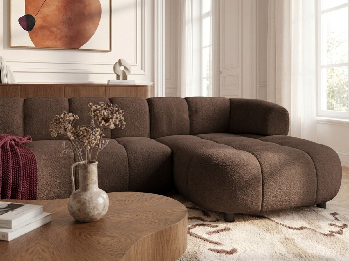 Canapé d'angle convertible avance-recule électrique LOVELY lisse marron — vue 6