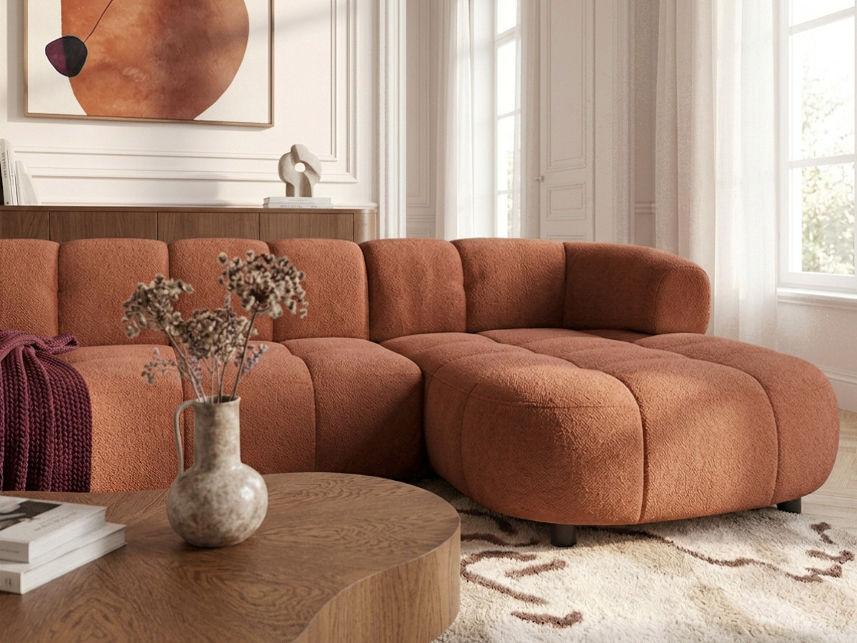Canapé d'angle convertible avance-recule électrique LOVELY lisse orange — vue 5