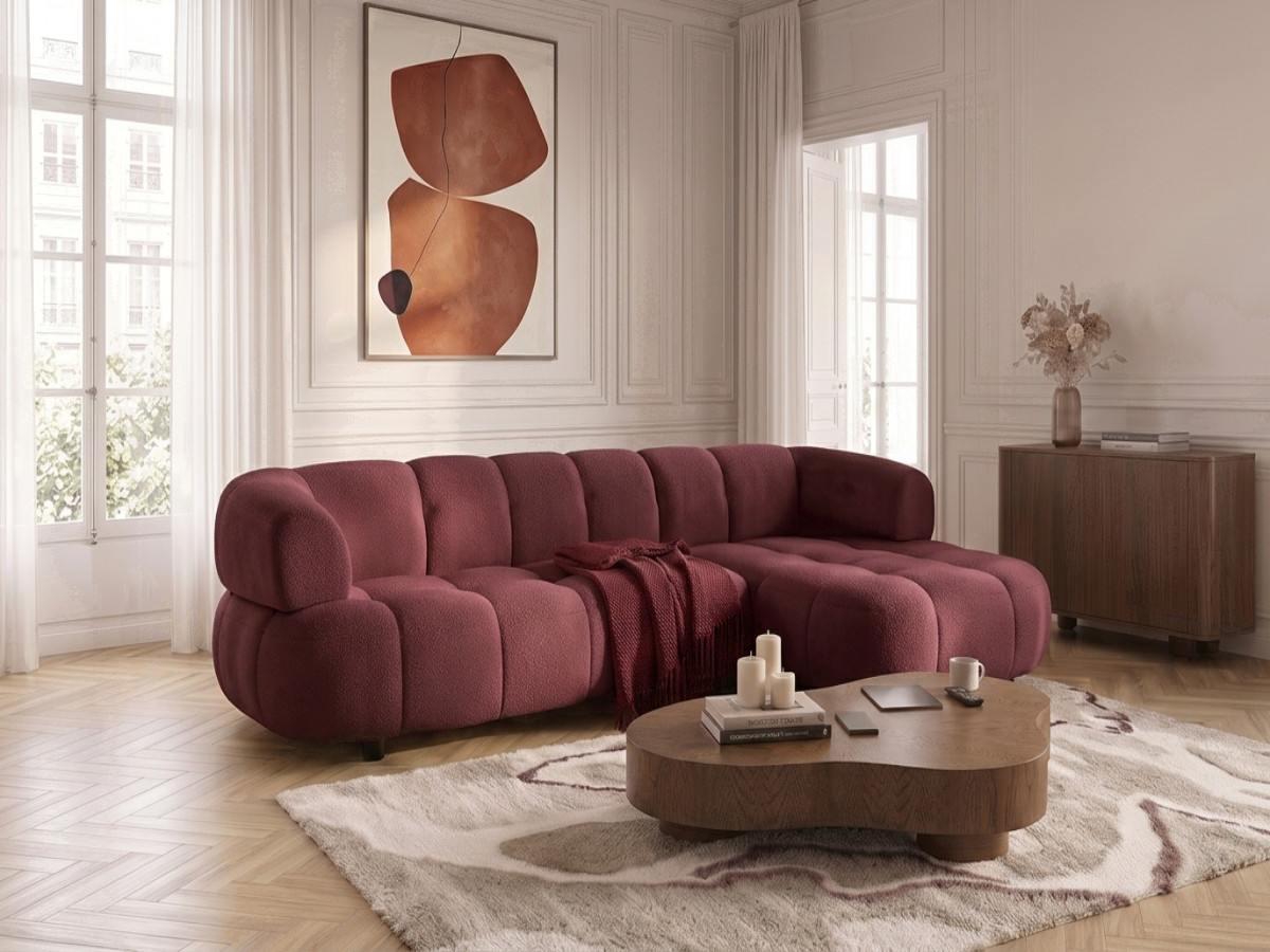 Canapé d'angle convertible avance-recule électrique LOVELY lisse rouge