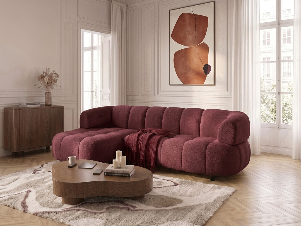 Canapé d'angle convertible avance-recule électrique LOVELY tissu chenille rouge angle gauche BOBOCHIC 3 places Canapé d'angle convertible avance-recule électrique LOVELY tissu chenille rouge angle gauche BOBOCHIC 3 places