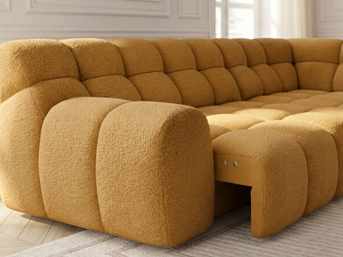 Canapé d'angle L convertible avance-recule électrique ANDRE texturé jaune — vue 5
