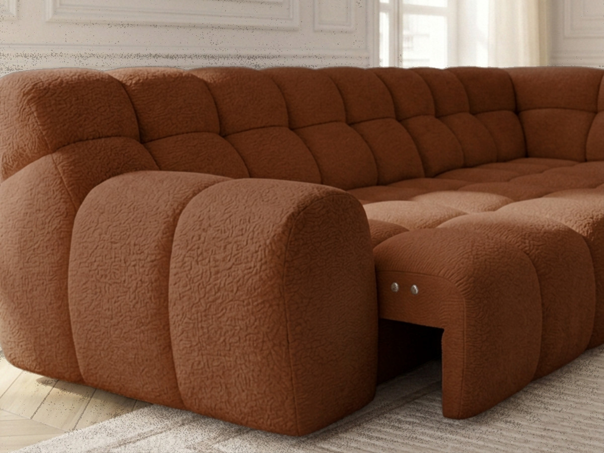 Canapé d'angle L convertible avance-recule électrique ANDRE texturé orange — vue 5