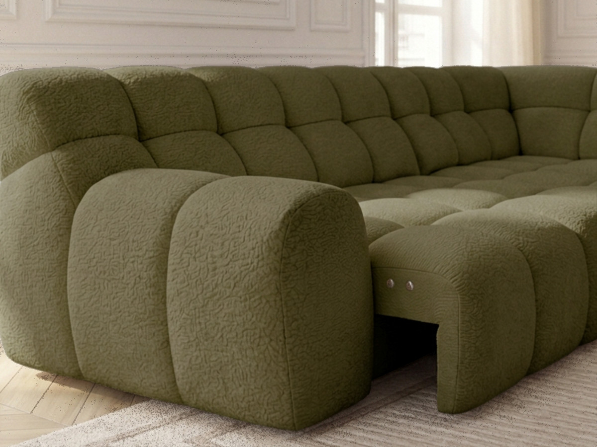 Canapé d'angle L convertible avance-recule électrique ANDRE texturé vert — vue 5
